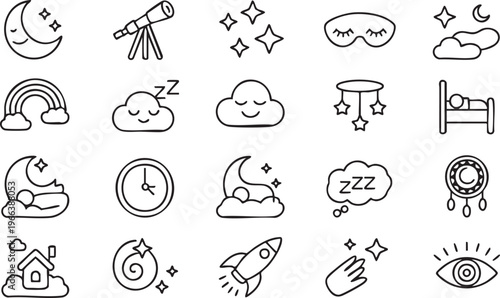Night Sky and Sleep Icons for Meditation and Relaxation Applications