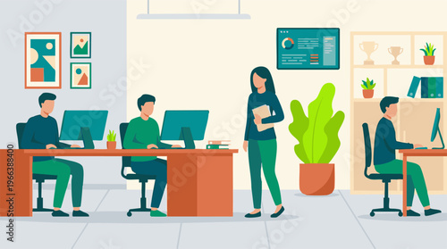 Professional business people working with computers in a modern office