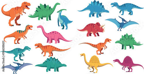 Colorful Cartoon Dinosaurs in Different Poses for Kids, Fun, and Animal Illustrations