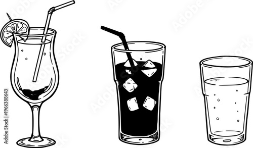 Refreshing Drinks: Illustrated Set of Cocktail, Soda, and Water