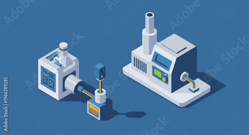 Isometric Industrial Setup - Factory and Production Line Illustration.