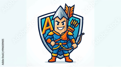 Cartoon Knight Holding Shield.