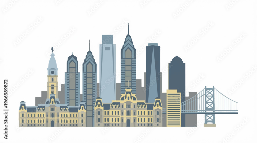 Fototapeta premium Philadelphia City Skyline Illustration.