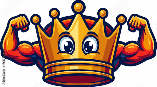 Cartoon Crown with Muscular Arms.
