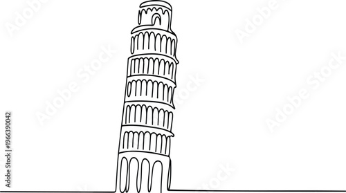 Leaning tower of pisa continuous line drawing vector illustration of famous italian landmark architecture art