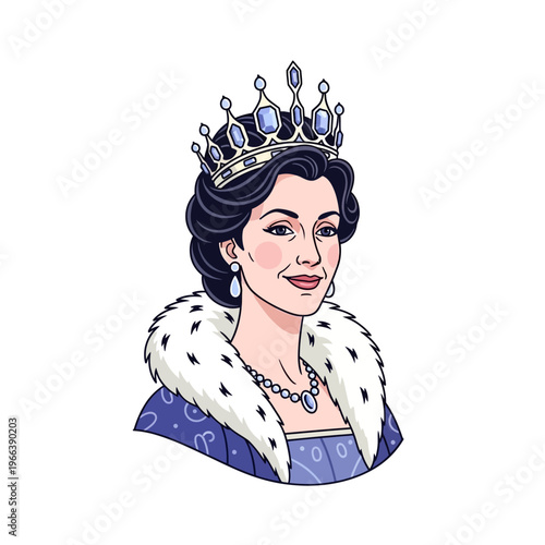Elegant Queen Portrait with Crown and Fur Collar