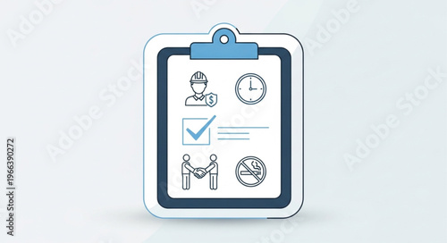 Clipboard with Construction and Business Icons for Project Management.