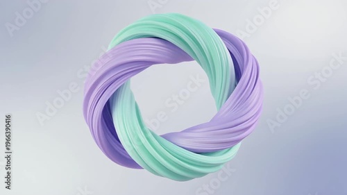 Abstract twisted shape in soft pastel colors rotating smoothly