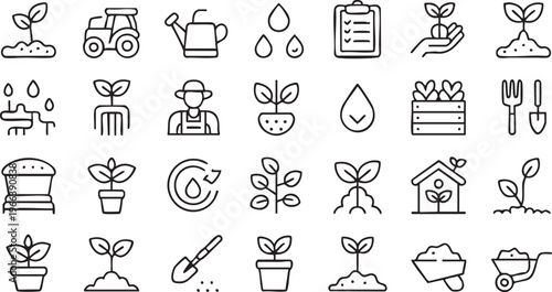 Fotografie Eco Farming and Gardening Icon Set for Sustainable Agriculture Concepts