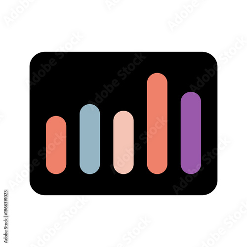 UI/UX Design Elements vector. Blue logo, dark background, round-cornered shapes. Modern Analytics Dashboard Flat Vector Illustration with Colorful Bar Chart UI Elements