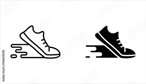 Running shoes icon set in line style. For your design on white background
