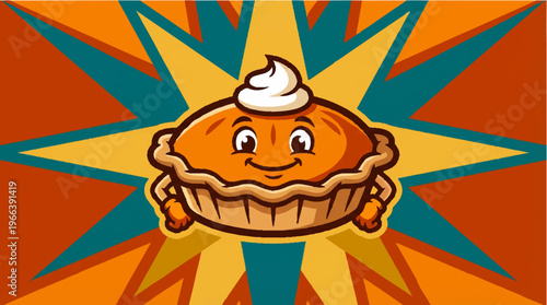 Smiling Cartoon Pumpkin Pie Character.