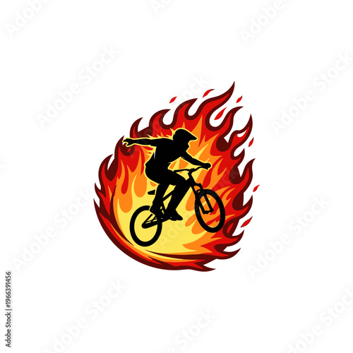 Silhouette BMX Rider Jumps Through Fiery Flames