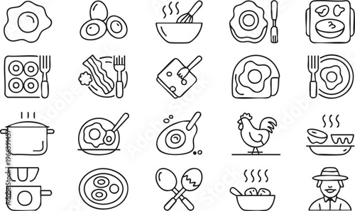 Eggs And Bacon Line Icons Set For Breakfast Menu And Restaurant Design