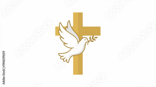 Dove flying with cross symbol.