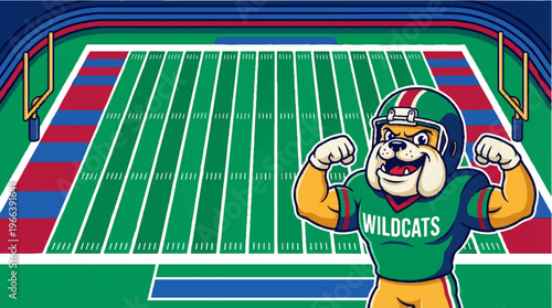 Wildcats mascot on football field.