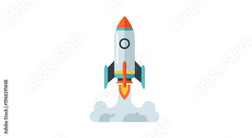 Colorful Cartoon Rocket Launching into Space.
