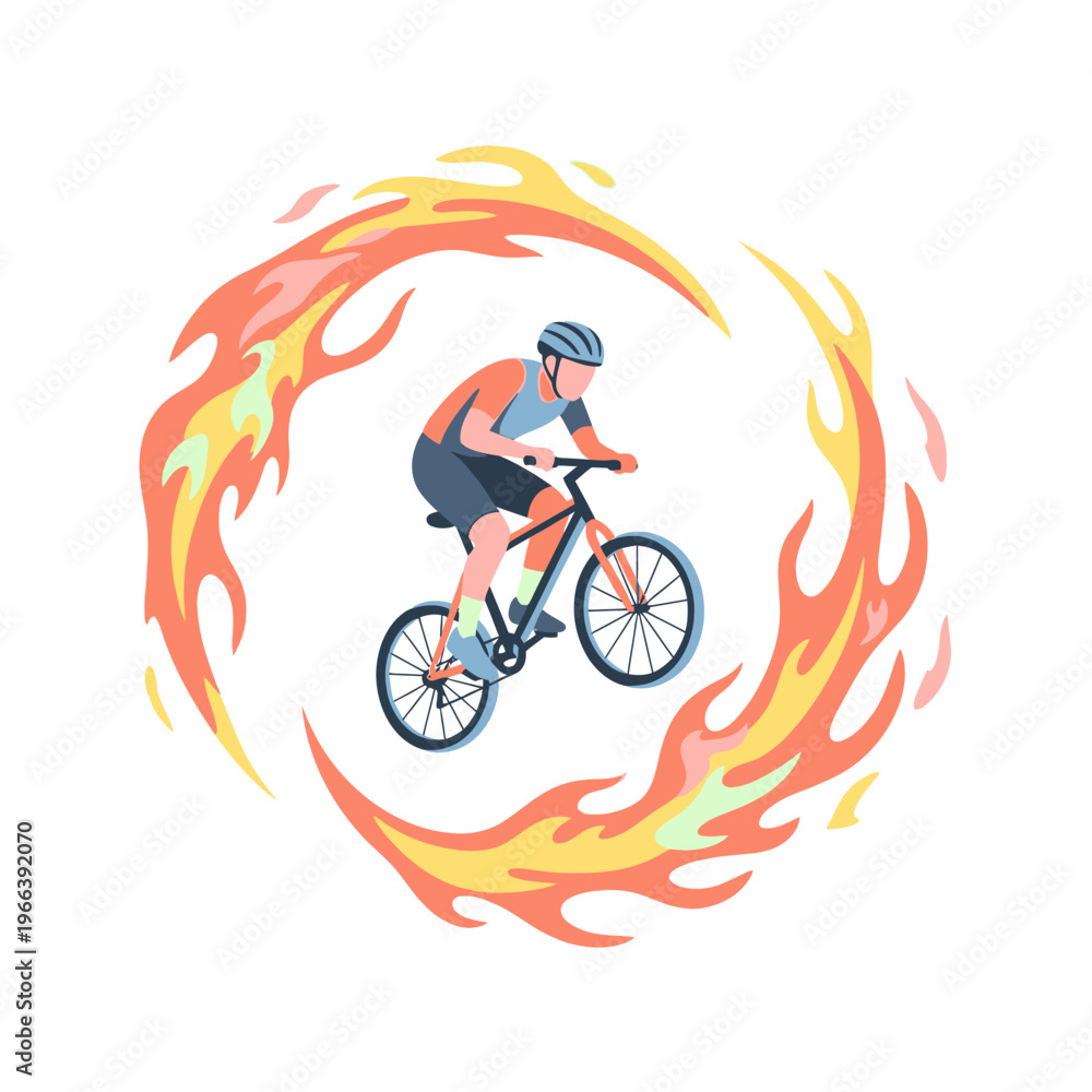Fototapeta premium BMX Rider Performing Trick Inside Fiery Ring