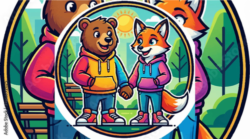 Bear and Fox Friends Shaking.