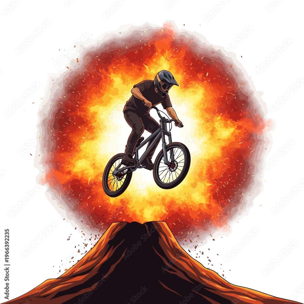 Obraz premium BMX Rider Jumps Volcano Explosion