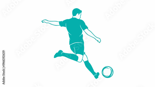 Dynamic teal silhouette of a soccer player kicking a ball in action
