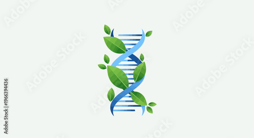 DNA Helix with Leaves – Biotechnology Nature Genetics Vector Illustration