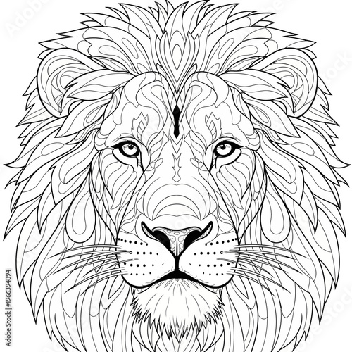 A lion's face with a detailed mane and whiskers