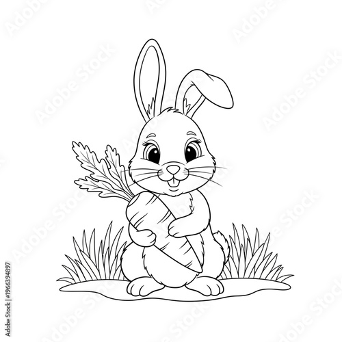 A cute cartoon rabbit holding a bunch of leafy greens