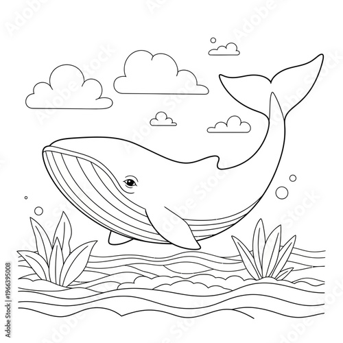 A cartoon whale swimming in the ocean