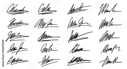 Collection of Handwritten Signatures, Autographs, and Unique Personal Scripts on White Background