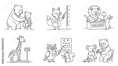 Doctor and child line art illustration – minimalist healthcare and pediatric care continuous line drawing