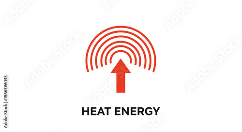 Abstract red icon representing rising heat energy, thermal radiation, and warming processes, symbolizing an upward flow of warmth and thermal power