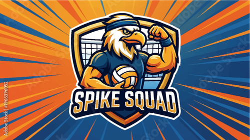 Cartoon eagle volleyball player logo.