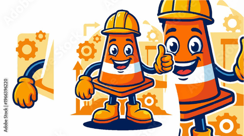 Cartoon pencil characters smiling.