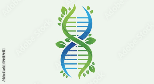 DNA Helix with Leaves – Biotechnology Nature Genetics Vector Illustration