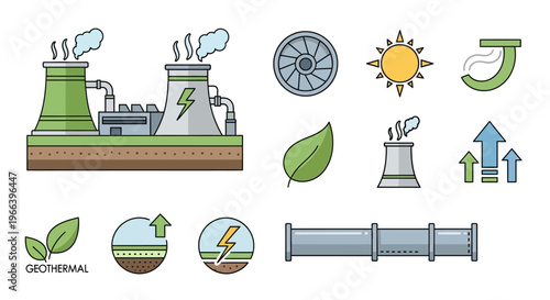 Silhouette of an industrial power plant with cooling towers and transmission lines contributing to the energy sector