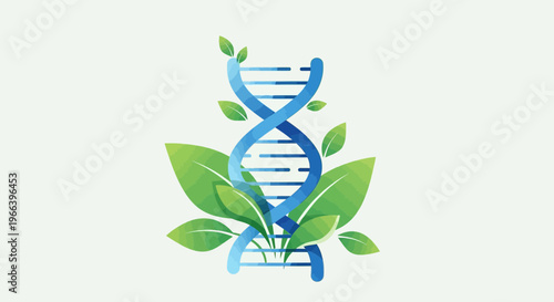 DNA Helix with Leaves – Biotechnology Nature Genetics Vector Illustration