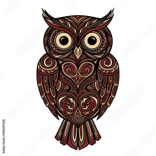 ornate owl with tribal patterns.