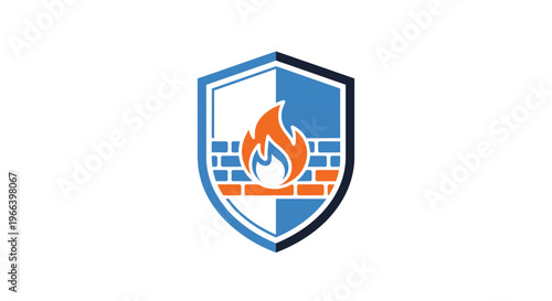 Shield Logo with Flame Emblem Design Element.