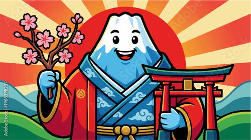 Cartoon Snowman in Kimono.