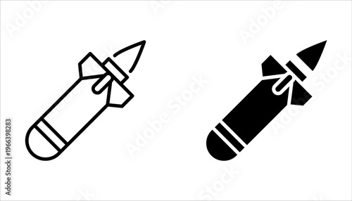 Missile icon set. Vector icon of rocket missiles for design of war, conflict or military on white background