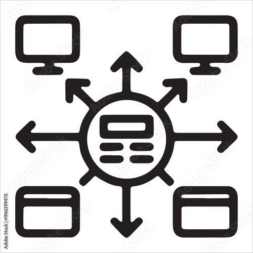 Content Distribution Line Icon Vector, Digital Sharing and Media Delivery Symbol EPS 10