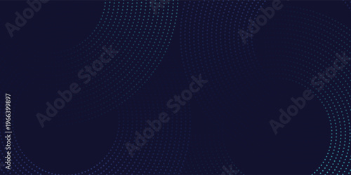 Abstract Blue, Green Gradient Circles Flowing Dot Waving Particle Geometric Technology Background. Digital Futuristic Dark Navy Blue Dotted Wave. Concept For Science, Music Cover, Website, Header