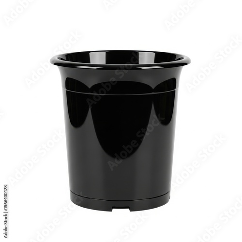 Large black plastic trash bin with smooth cylindrical design and sturdy base
