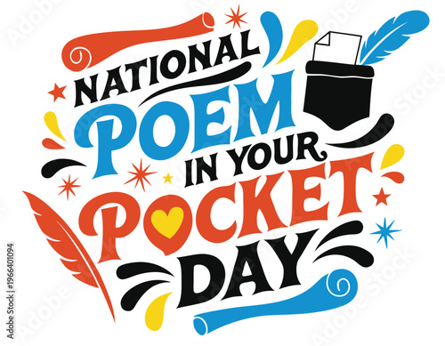 NATIONAL POEM IN YOUR POCKET DAY vector illustration isolated on white background