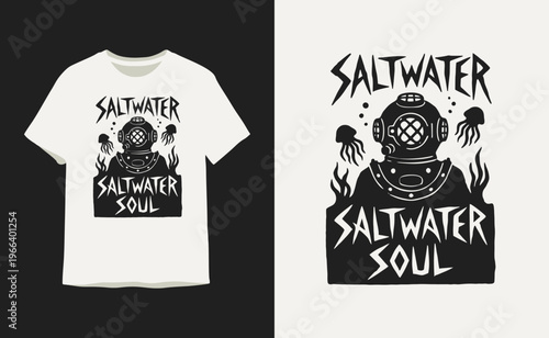 Vintage Deep Sea Diver Illustration for T-Shirt Design