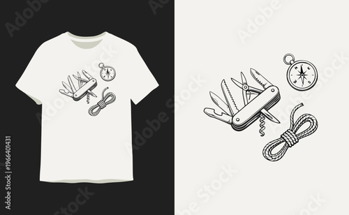 Vintage Survival Gear Illustration for T-shirt Design