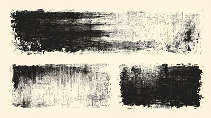 Set of grunge rolled ink stamp textures handmade with brayer. Letterpress vintage rough irregular rectangle vertical backgrounds Linocut relief printing shapes vector illustration white background