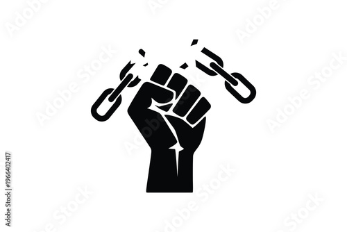 Breaking free chain link fists symbol of liberation and freedom