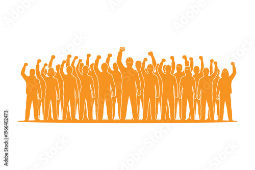 Group of people with raised fists in solidarity and celebration